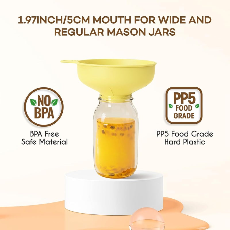 Pisol Wide Mouth Versatile Funnel, Canning Funnels for Kitchen Use, Food Grade Plastic Cooking Funnel Set with 4 Size Spouts and 2 Strainers for Filling Different Bottles and Bags, Yellow - Image 4